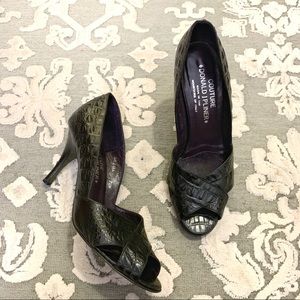 Donald Pliner Black Zara Gator Peep Toe Pump 7.5